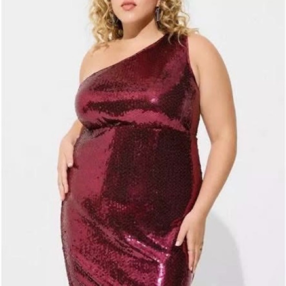 Torrid Burgundy Sequin One-Shoulder Mini Dress